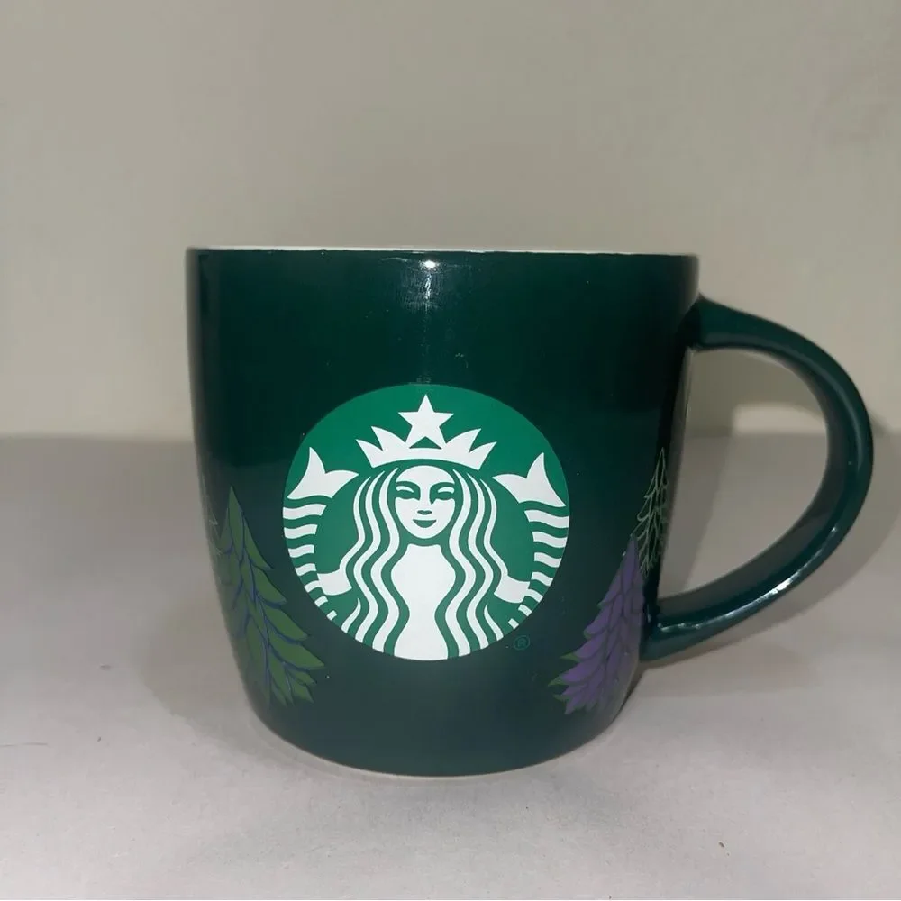 2020 Starbucks Holiday Christmas Coffee Mug 18 fl oz w/green & Purple Trees EUC
